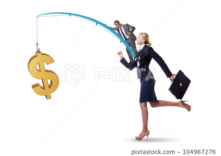Business people chasing dollar on fishing rod Business people chasing dollar on fishing rod 104967276