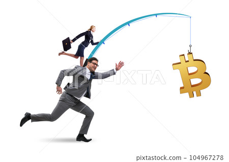 Business people chasing bitcoin on fishing rod 104967278