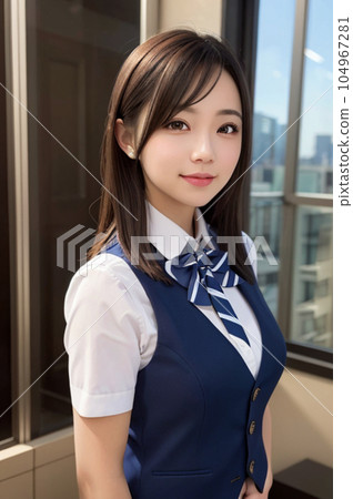 穿著制服的女高中生站在走廊裡 穿著制服的女高中生站在走廊裡 104967281