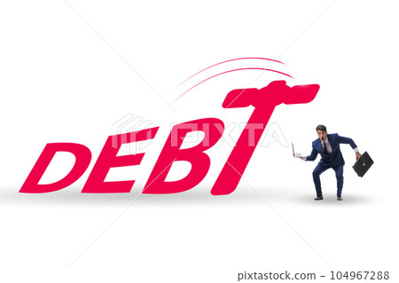 Heavy debt concept with businessman Heavy debt concept with businessman 104967288