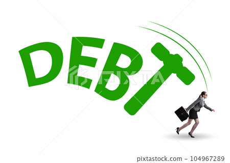 Heavy debt concept with businessman Heavy debt concept with businessman 104967289