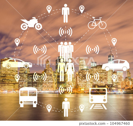 Ridesharing and carpooling concept in the city Ridesharing and carpooling concept in the city 104967460