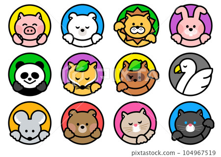 色彩繽紛的動物插畫圖標集 104967519