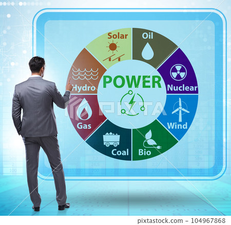 Energy mix concept with businessman Energy mix concept with businessman 104967868