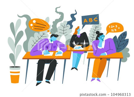 Children in class, high school lesson, Algebra test Children in class, high school lesson, Algebra test 104968313