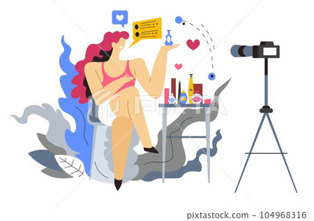 Makeup artist or stylist, Internet beauty blogger, girl and cosmetics Makeup artist or stylist, Internet beauty blogger, girl and cosmetics 104968316