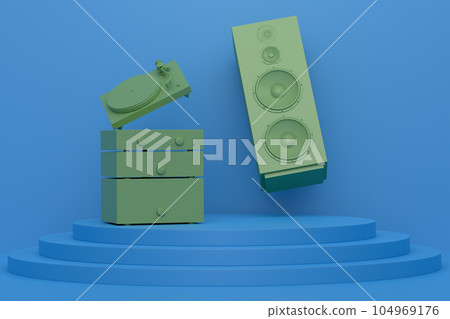 Abstract scene or podium with Hi-fi speakers and DJ turntable on monochrome 104969176