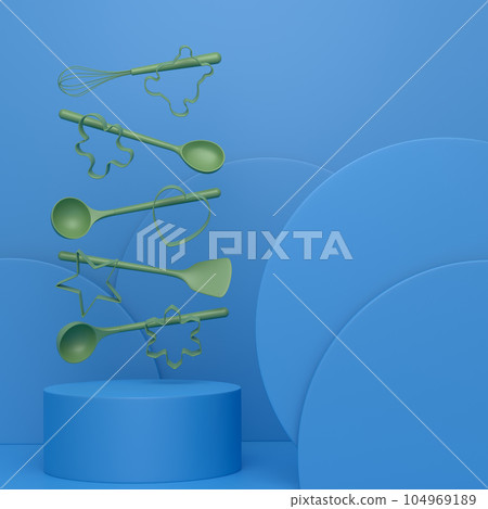 Abstract scene or podium with kitchen utensil on monochrome background Abstract scene or podium with kitchen utensil on monochrome background 104969189