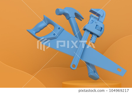 Abstract scene or podium with carpenters tools on monochrome background Abstract scene or podium with carpenters tools on monochrome background 104969217