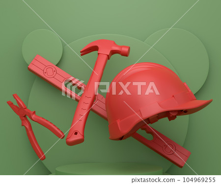 Abstract scene or podium with carpenters tools on monochrome background Abstract scene or podium with carpenters tools on monochrome background 104969255