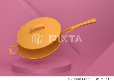 Abstract scene or podium with stewpot on monochrome background. Abstract scene or podium with stewpot on monochrome background. 104969318