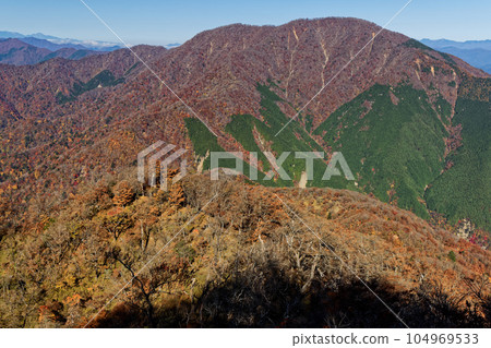 從西丹澤檜木堂丸山脊線眺望紅葉大室山 104969533