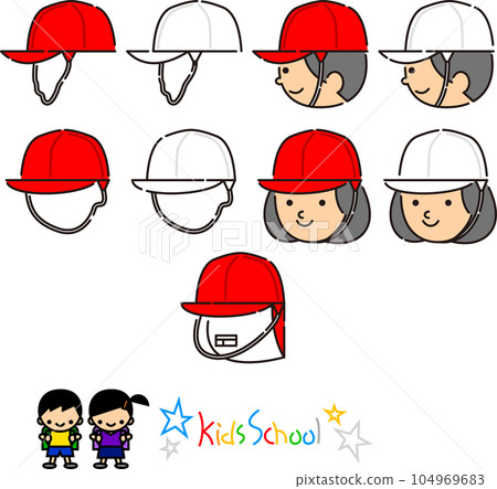 小學紅白帽簡單圖示風格向量素材集 104969683