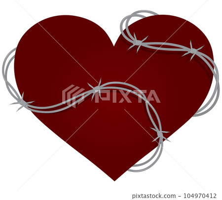 Red heart rounded with barbed wire vector illustration 104970412
