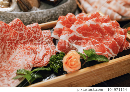 Premium Rare Slices pork with high-marbled texture Premium Rare Slices pork with high-marbled texture 104971134