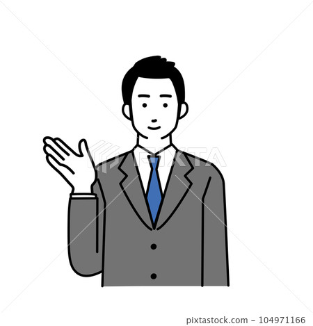 A simple illustration of a businessman with a gesture to guide 104971166