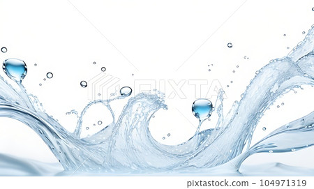 Background image of moving water in waves bubbles on white background 104971319