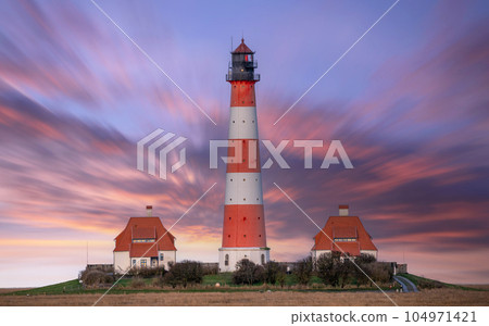 Lighthouse of Westerhever, North Frisia, Germany Lighthouse of Westerhever, North Frisia, Germany 104971421