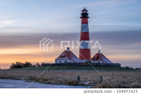 Lighthouse of Westerhever, North Frisia, Germany Lighthouse of Westerhever, North Frisia, Germany 104971425