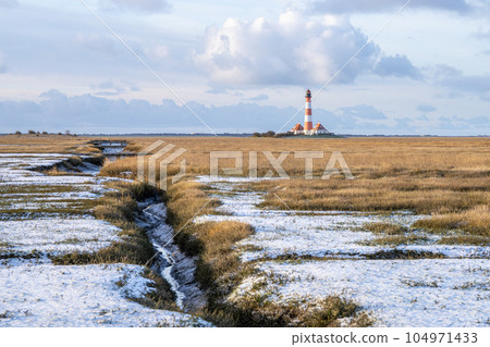 Lighthouse of Westerhever, North Frisia, Germany Lighthouse of Westerhever, North Frisia, Germany 104971433