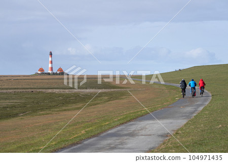 Lighthouse of Westerhever, North Frisia, Germany Lighthouse of Westerhever, North Frisia, Germany 104971435