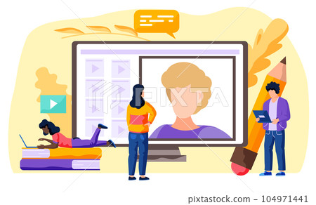 Video conference and online communication. People connecting together, learning or meeting online 104971441