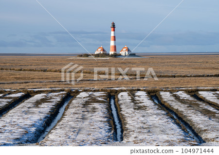 Lighthouse of Westerhever, North Frisia, Germany Lighthouse of Westerhever, North Frisia, Germany 104971444