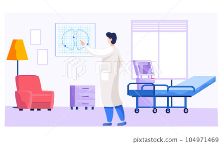 Health protection concept. The doctor in the medical office holding lung snapshot in his hand Health protection concept. The doctor in the medical office holding lung snapshot in his hand 104971469