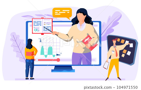 Dynamics of changes in the graph shown on the screen. Working day. Business presentation concept 104971550