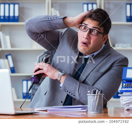 Businessman sweating excessively smelling bad in office at workp 104971592