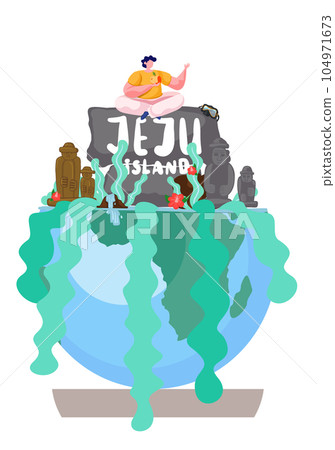 Greeting card with image of the main attraction of the south korean island Jeju and the inscription Greeting card with image of the main attraction of the south korean island Jeju and the inscription 104971673