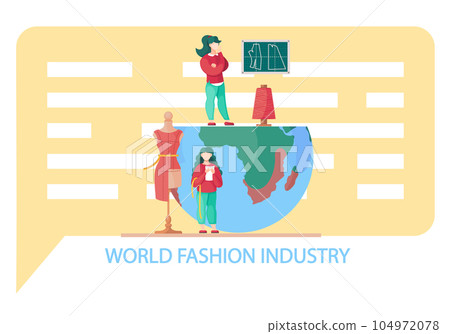 World fashion industry. Designers working on new clothes collection and piece of cloth on mannequin 104972078