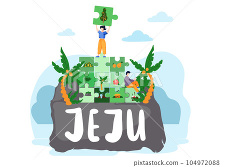 Banner with image of the main attraction of the south korean island Jeju and the inscription Banner with image of the main attraction of the south korean island Jeju and the inscription 104972088