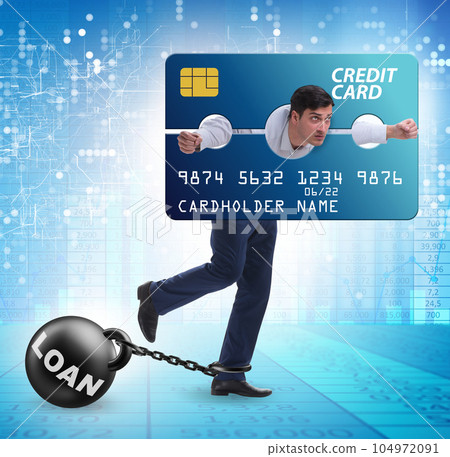 Businessman in credit card burden concept in pillory Businessman in credit card burden concept in pillory 104972091