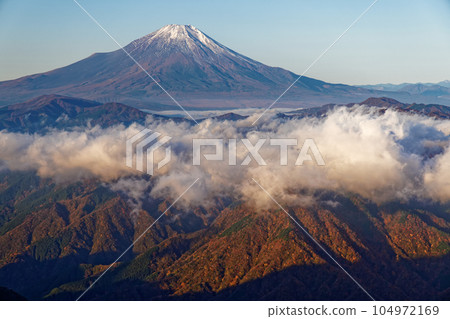 從丹澤日野丸看到的早晨的富士山和雲海 104972169