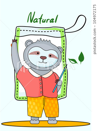 Natural organic products. Cartoon sloth raising his hand. Animals preserve the environment 104972175