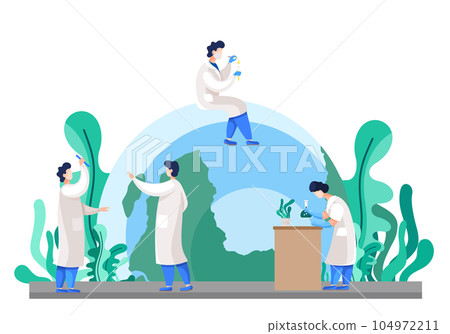 Laboratory assistants conduct experiments with plants, study the impact on the environment 104972211