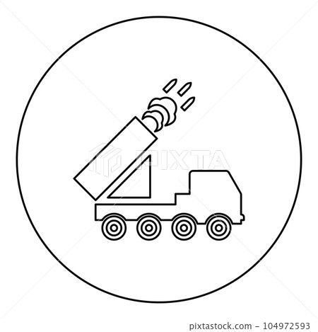 Multiple launch volley reactive rocket system fire shoots missiles icon in circle round black color vector illustration image outline contour line thin style 104972593