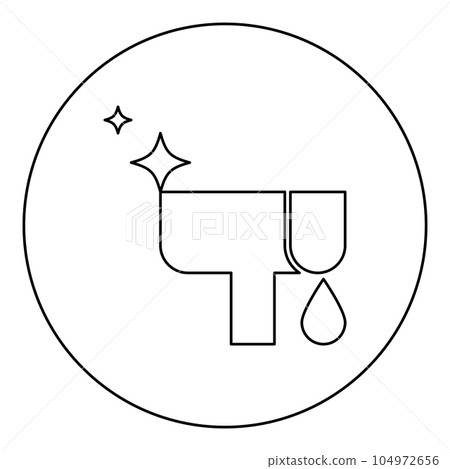 Rain gutter clearing eavestrough clean concept downpipe distribution pipe service cleaner roof drainage system chute clogged delete downspout icon in circle round black color vector illustration 104972656