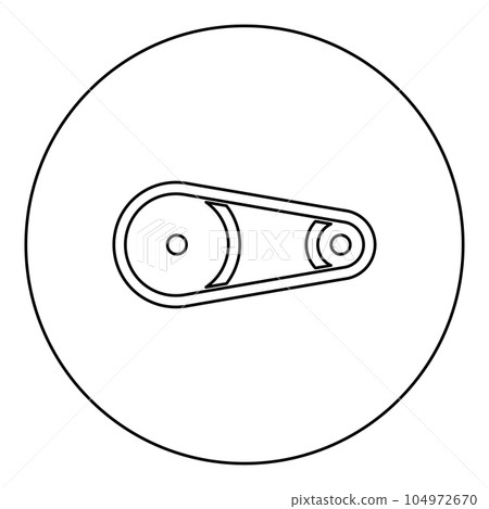Belt transmission mechanism with two pulleys drive part automobile tension rollers engine spare auto repair wheels with rubber tape V-belt Automotive concept icon in circle round black color vector 104972670