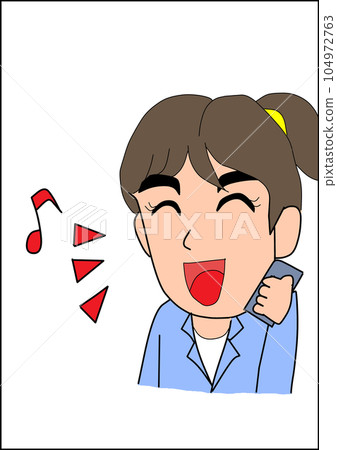 Office worker talking on smartphone Cheerful woman 104972763
