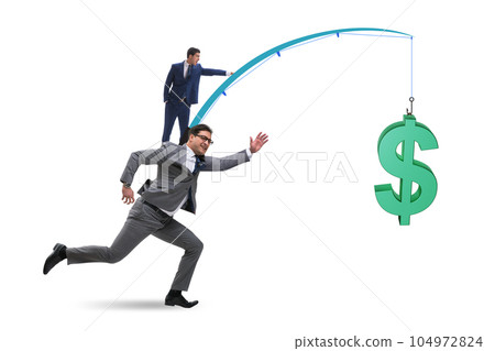 Business people chasing dollar on fishing rod Business people chasing dollar on fishing rod 104972824