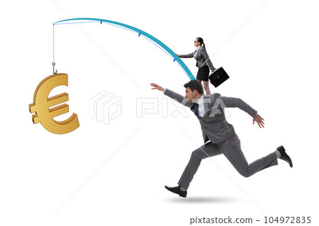 Business people chasing euro on fishing rod Business people chasing euro on fishing rod 104972835