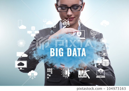 Big data concept with business people pressing virtual buttons 104973163