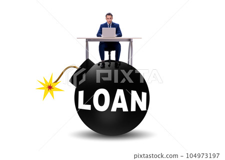 Debt and loan concept with exploding bomb 104973197
