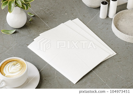 Photo of two business cards on office desk. Template for branding. 3d render Photo of two business cards on office desk. Template for branding. 3d render 104973451