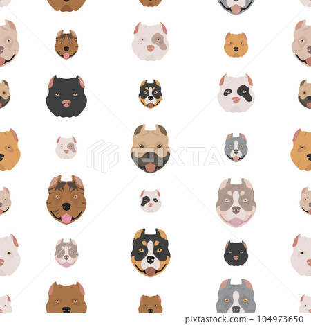 American bully dogs set. Color varieties, different poses. Seamless pattern 104973650