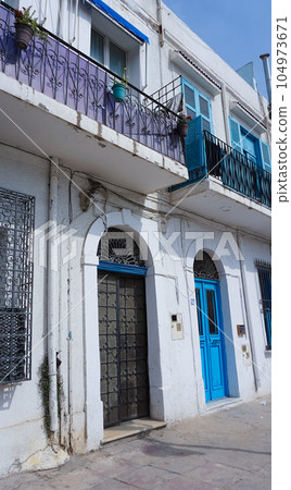 La Goulette, Tunisia - tipical white house La Goulette, Tunisia - tipical white house 104973671