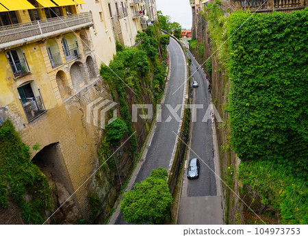 Sorrento famous way to the sea inside the rock summer view, Italy. Amalfi coast 104973753