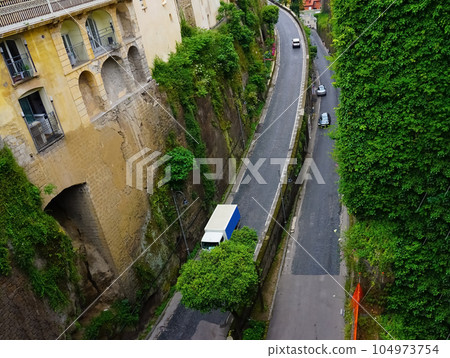 Sorrento famous way to the sea inside the rock summer view, Italy. Amalfi coast 104973754